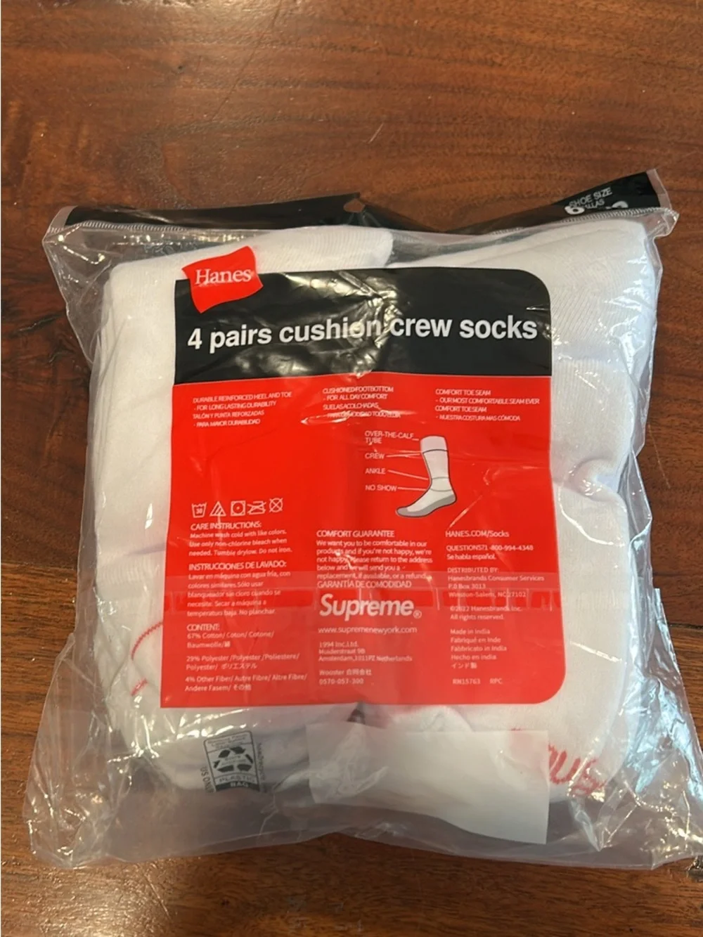 Supreme x Hanes Cushion Crew Socks (4 Pairs)